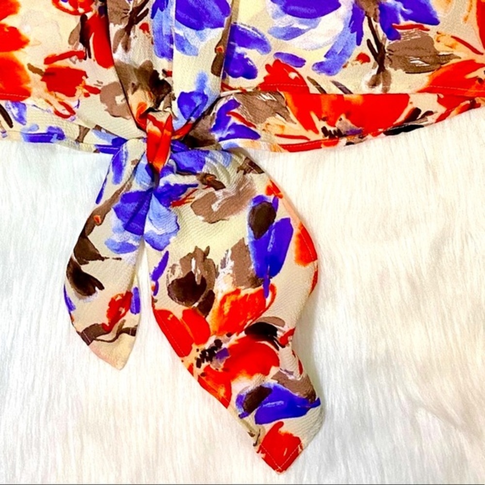 Tie Front Top Tank Floral Print V-neck Pat… - Picture 3 of 11